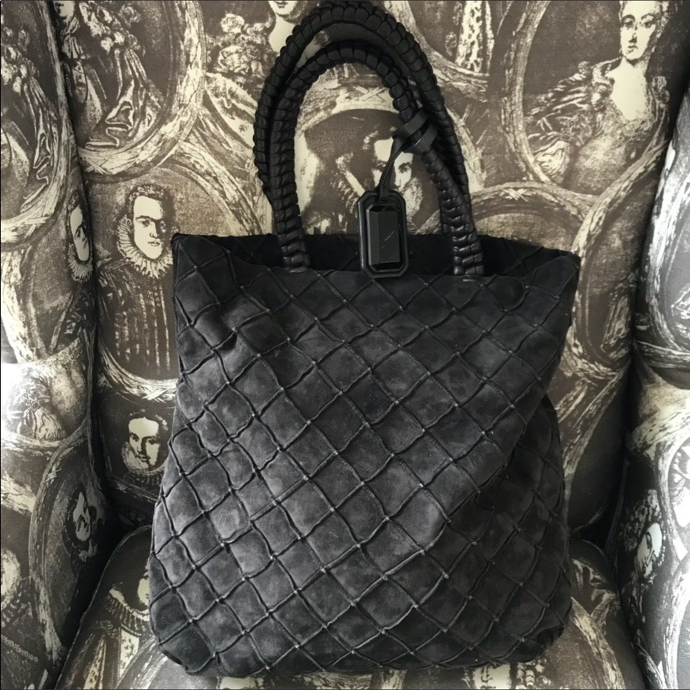 Georgio Armani Dark Chocolate Suede Check Bag EUC
